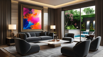 Modern Living Room Interior with ISO A Paper Size Poster Mockup – Elegant 3D Render Design