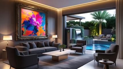 Modern Living Room Interior with ISO A Paper Size Poster Mockup – Elegant 3D Render Design