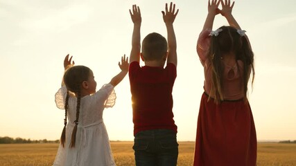 little child kid boy girl stretch their hand sun, ray fingers, vacation travel, children reaching sun, sunset joy kids, family bonding time, spiritual childhood moments, playful sunset evening, faith