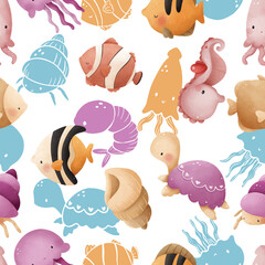 Adorable and fun ocean life seamless pattern