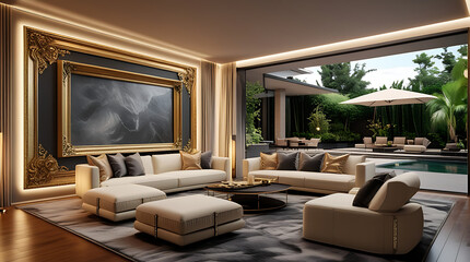 Modern Living Room Interior with ISO A Paper Size Poster Mockup – Elegant 3D Render Design