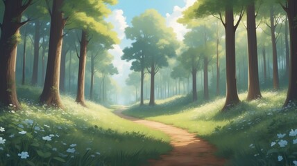 Obraz premium Enchanting Forest Path in Morning Light