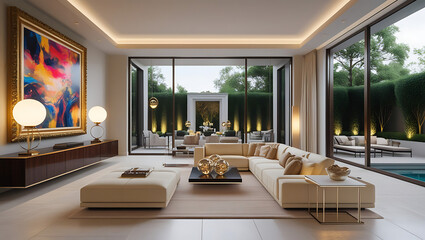Modern Living Room Interior with ISO A Paper Size Poster Mockup – Elegant 3D Render Design
