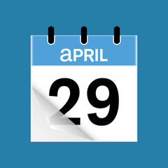 29th April daily calendar icon template. April 29 day calendar design. Single day calendar in vector illustration flat style.