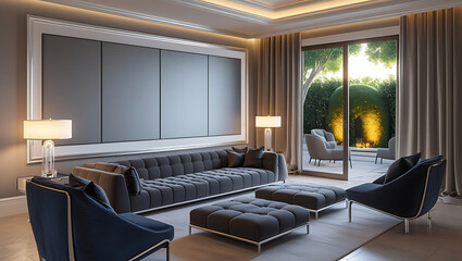 Modern Living Room Interior with ISO A Paper Size Poster Mockup – Elegant 3D Render Design