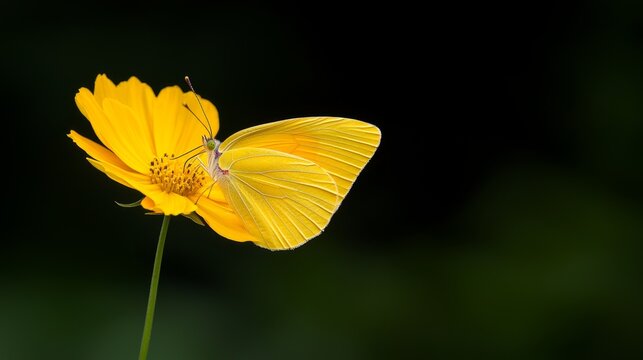 A yellow butterfly sitting on top of a yellow flower