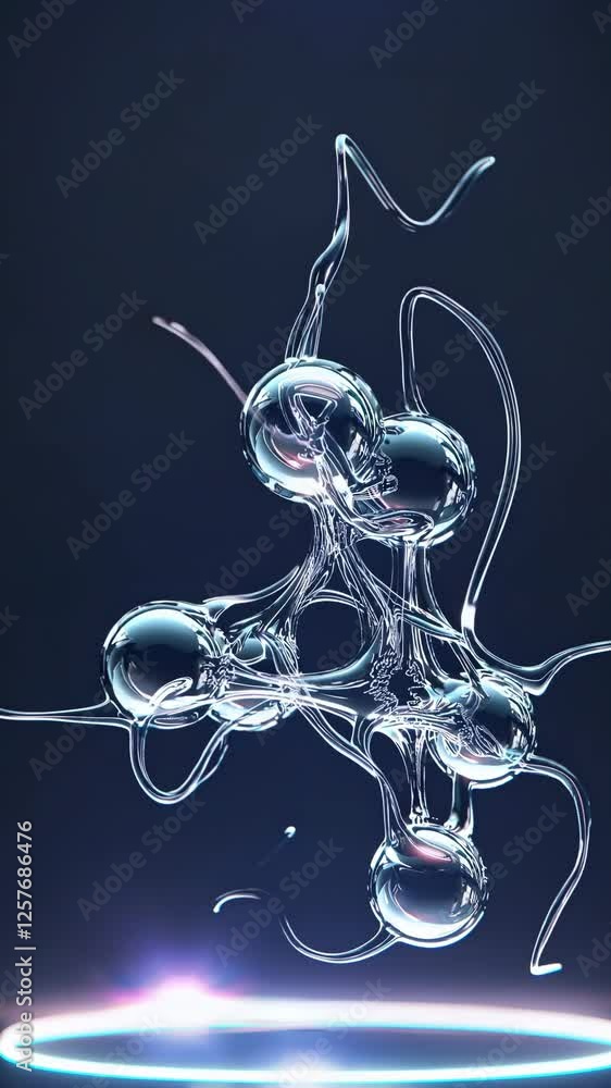 Aufkleber glowing molecular structures merging and shifting, with soft energy pulses and misty trails creating a futuristic