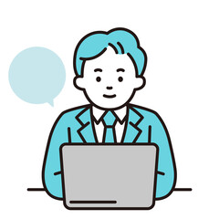 パソコンで仕事をする若い会社員　正面