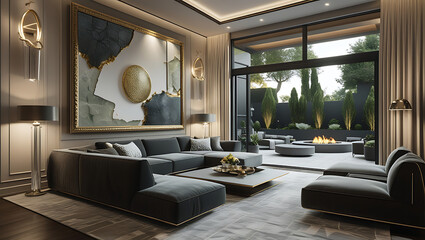 Modern Living Room Interior with ISO A Paper Size Poster Mockup – Elegant 3D Render Design