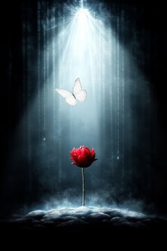 Bromelien mit Bl&uuml;ten, eine Tropenpflanze und Zierpflanze, fotografiert im Gegenlicht