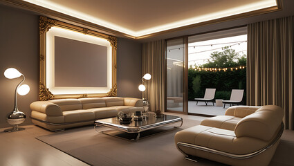 Modern Living Room Interior with ISO A Paper Size Poster Mockup – Elegant 3D Render Design