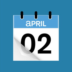 2nd April daily calendar icon template. April 2 day calendar design. Single day calendar in vector illustration flat style.