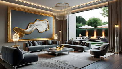 Modern Living Room Interior with ISO A Paper Size Poster Mockup – Elegant 3D Render Design