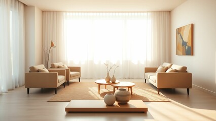 Contemporary Living Room with Neutral Tones and Natural Elements Creating a Warm, Inviting, and Stylish Home Environment