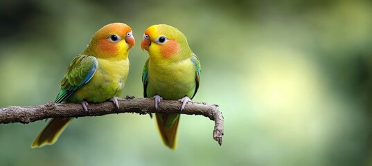 Lovebirds On Branch, Peach-Faced Lovebirds, Colorful Pair, Wildlife Photography, Nature Scene
