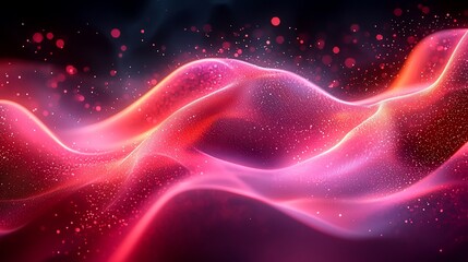 Obraz premium Abstract pink wave, glowing particles, dark background, digital art, website banner