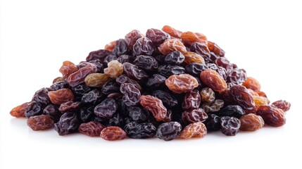 Fototapeta premium Heap of Dried raisins isolated on white background, dried grapes harvest pile 