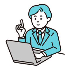 パソコンで説明する若い会社員