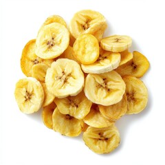 Dried banana slices isolated on white background. 