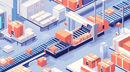 E-commerce distribution center with automated packaging and conveyor system.