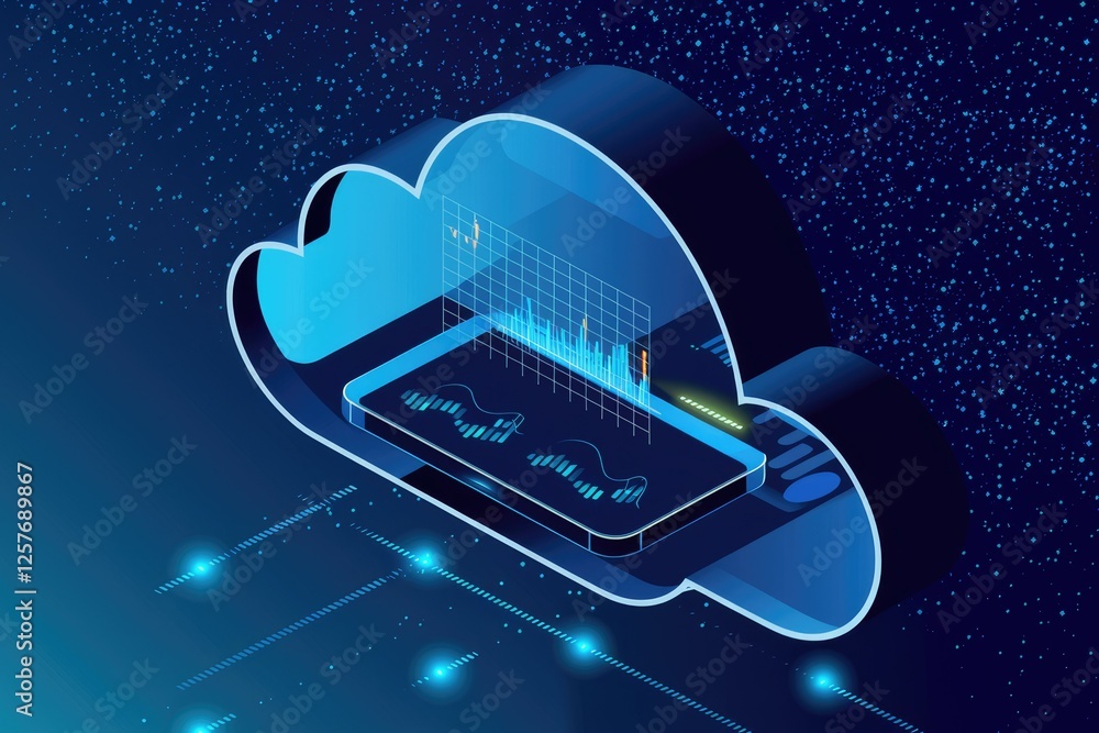 Aufkleber Cloud computing data visualization on a smartphone showcasing real-time analytics and insights.
