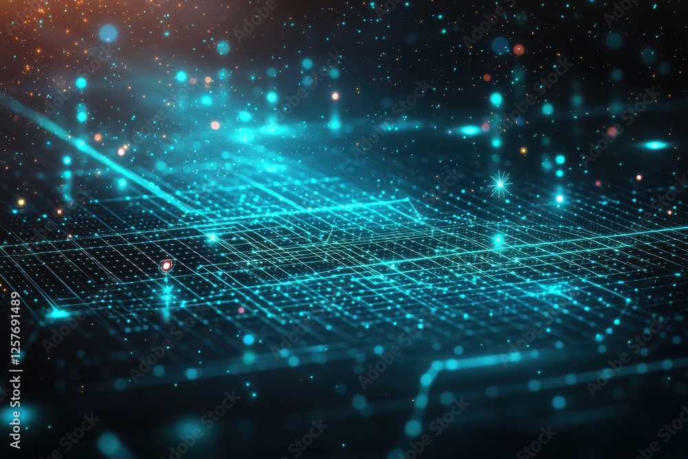 Poster dynamic and modern representation of a digital circuit board with a network of glowing blue lines, c