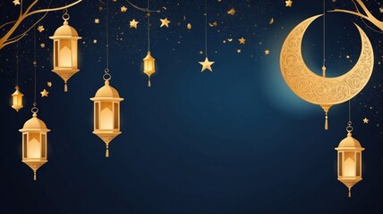 Ramadan Lanterns and Crescent Moon