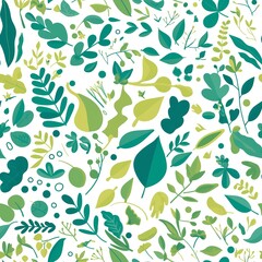 Seamless pattern of foliage in vibrant green and turquoise tones