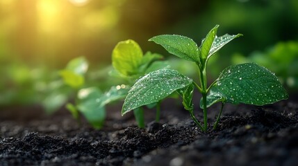 Plant growth in garden nature photography close-up sunlit environment