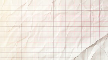 Crumpled red grid paper background texture.