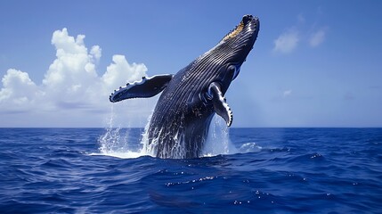 Fototapeta premium A majestic whale breaching the ocean surface, symbolizing the wonder and power of life.