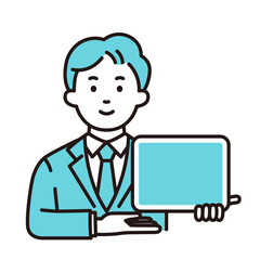 タブレットで説明する若い会社員　ベクター