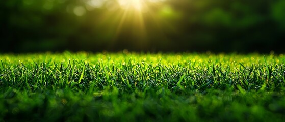 Fototapeta premium A vibrant patch of green grass illuminated by sunlight, creating a serene and refreshing outdoor atmosphere.