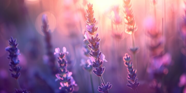 purple violet lavender flowers in nature with soft focus and atmospheric volumetric lighting dark rustic growth nature