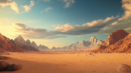 Naklejka premium Fiction movie with a Mars-like red landscape in Wadi Rum Desert, Jordan, set in an adventurous Arab environment