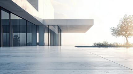 Obraz premium Modern Minimalist Architecture, Concrete House with Pool and Stunning View