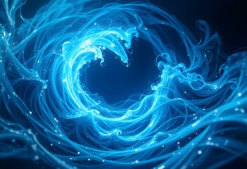 Fototapeta premium Futuristic Glowing Blue Ocean Wave with Neon Light Effects and Abstract Energy Flow in a Dark Starry Background 
