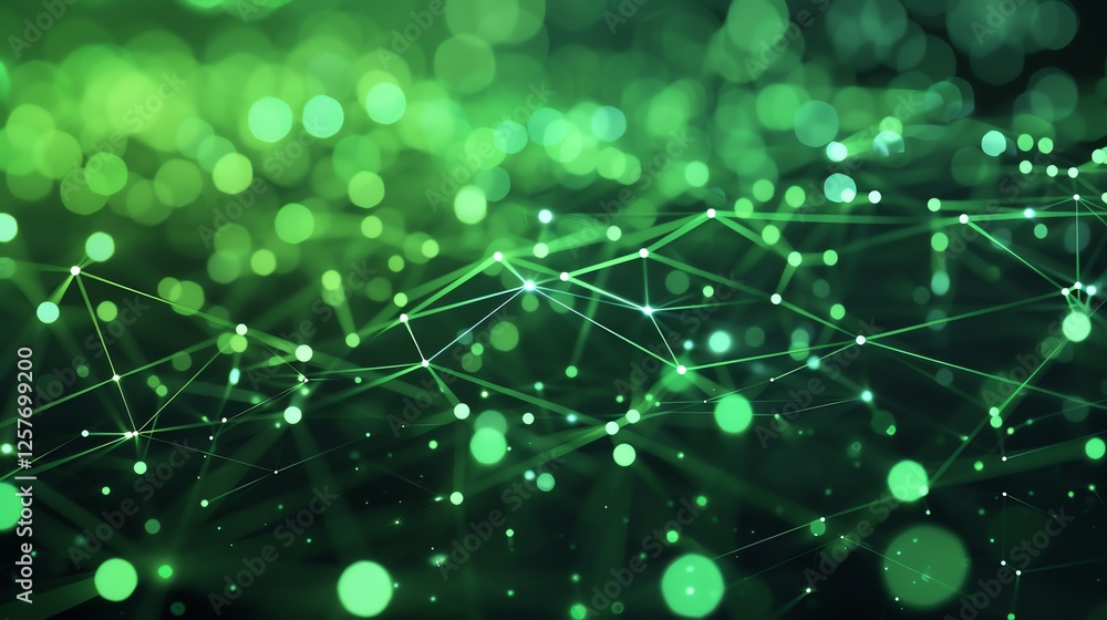 Poster abstract background with glowing green dots and lines.