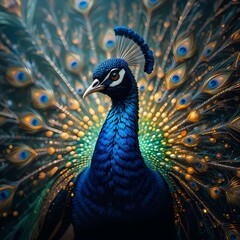 Obraz premium Majestic Peacock With Vibrant Tail Feathers