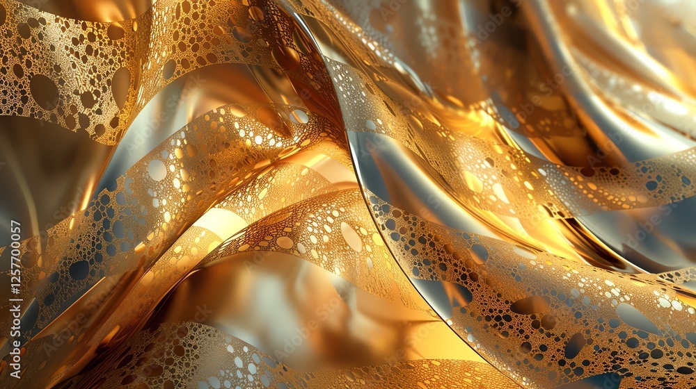 Aufkleber golden abstract background with smooth folds. liquid metal texture. 3d rendering.
