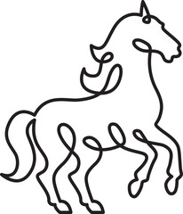 Continuous one line drawing horse.Beautiful silhouette of a horse.Line isolated minimal logo.Line art.Not AI.