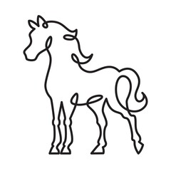Continuous one line drawing horse.Beautiful silhouette of a horse.Line isolated minimal logo.Line art.Not AI.