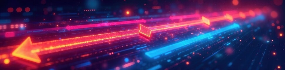Obraz premium Abstract tech background, vibrant arrows flow , communication, bright, innovation