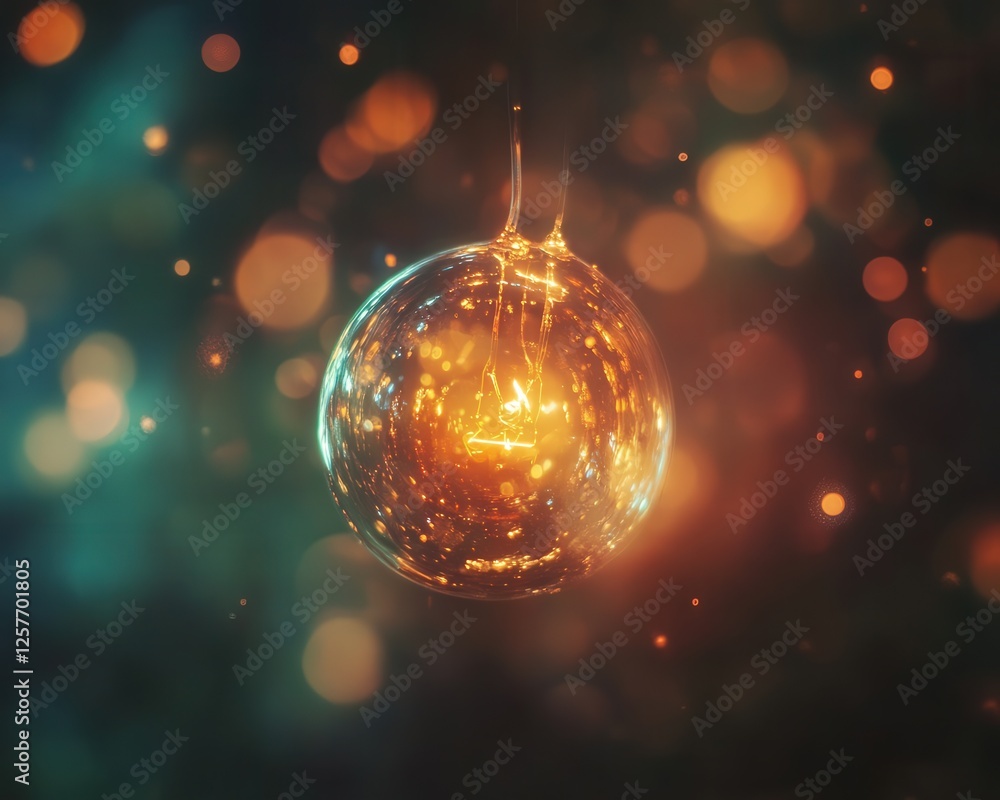 Poster focusing on a glowing bulb surrounded by a soft bokeh effect, emphasizing the interplay of light and