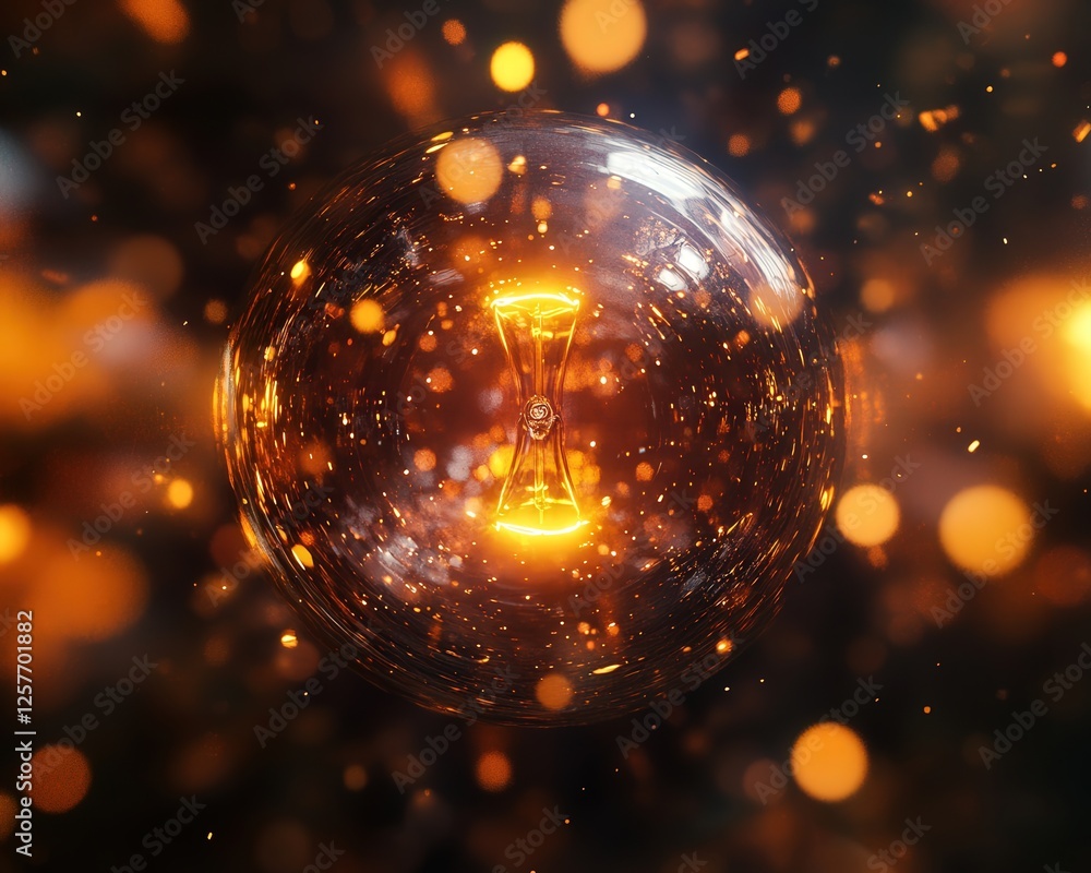Poster focusing on a glowing bulb surrounded by a soft bokeh effect, emphasizing the interplay of light and