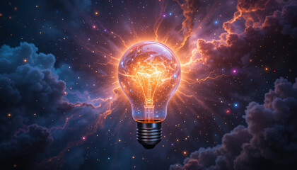 bulb explodes with energy, symbolizing knowledge and limitless ideas