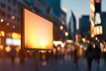 blank advertising screen in city at dusk