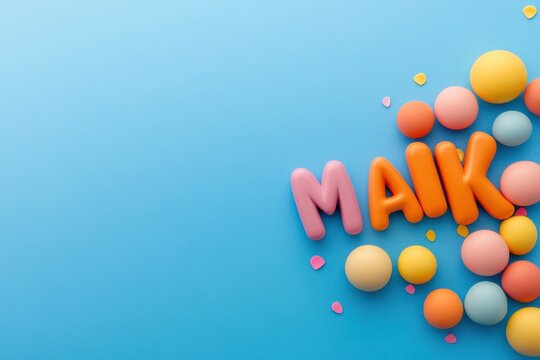 bright 'maik' text on blue background with spheres