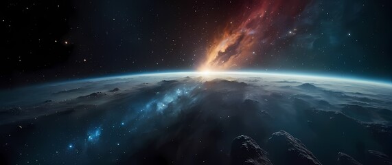 Interstellar dust floating against the dark expanse of space shimmering in vibrant hues showcasing the beauty and mystery of cosmic elements