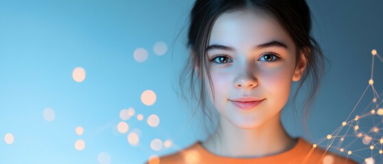 Smiling Girl with Glowing Network and Bokeh